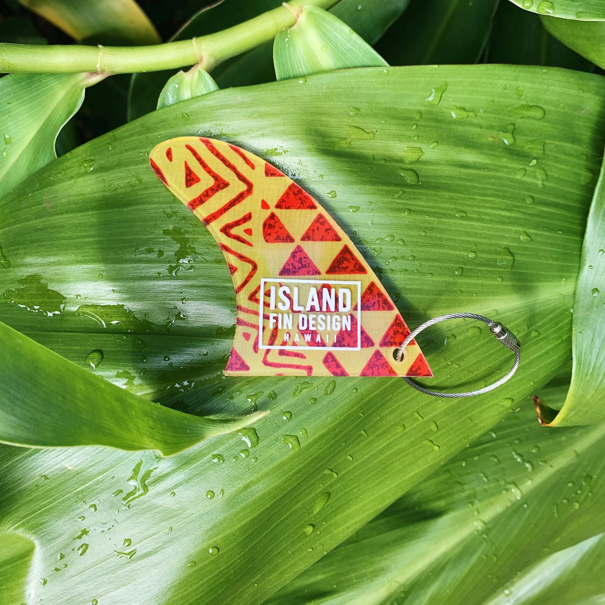 FIN KEYCHAIN - RED & YELLOW TRIBAL — ISLAND FIN DESIGN